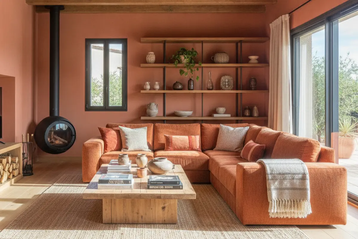 Couleur terracotta dans le salon : idées et associations réussies
