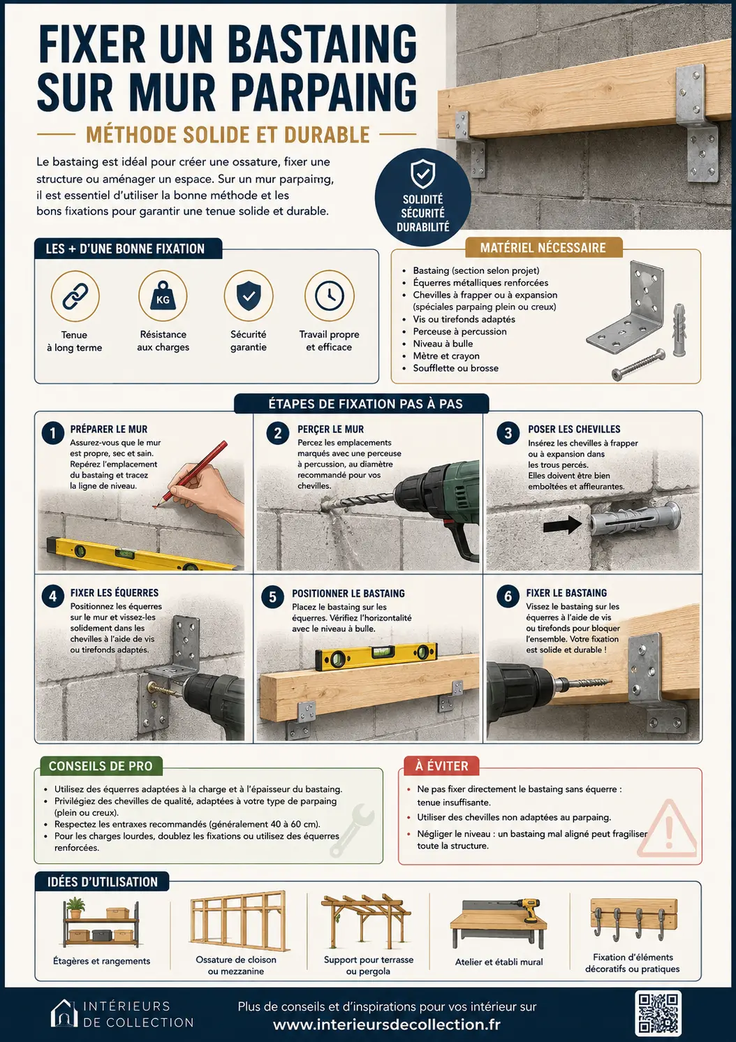 Fixer un bastaing sur mur parpaing